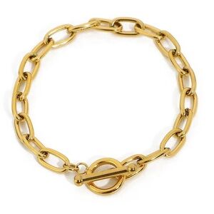18K Gold Plated Chunky Oval Link Toggle Bracelet
